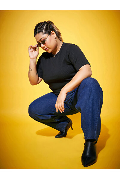 Sassafras By Styli Plus Size Blue Wash Balloon Fit Jeans