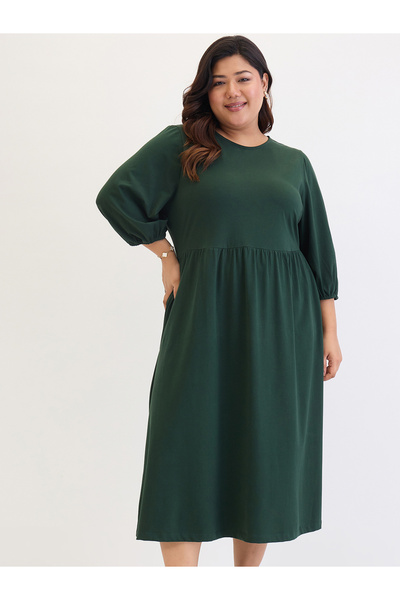 Femmella By Styli Plus Size Green Cotton Knit Midi Dress