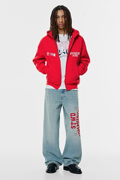Pull & Bear Evangelion fermuarlı kapüşonlu sweatshirt