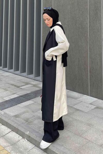 lamelif Retrica Καμπαρντίνα δύο χρωμάτων εκρού