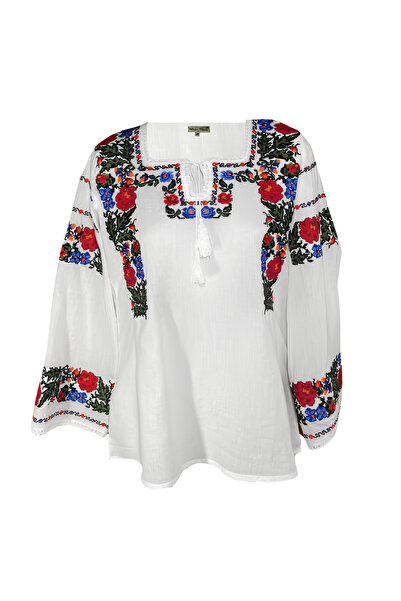 Inovius Λευκή μπλούζα με κόκκινο floral μοτίβο - BMG177 3XL