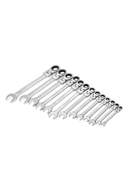 Kraft Set of fixed combination wrenches with ratchet, hinge, 8-32 mm, 13 pieces,