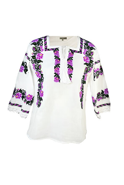 Inovius Bluza alba cu motiv floral mov - BMG135 S