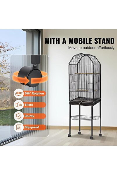 Lichico Tech Bird Cage, Open Play Top with Rolling Stand for Cockatiel Parakeet, 51.96 in