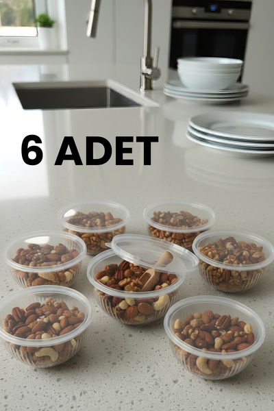 Fesya Home TOMO 6 Adet Kapaklı Mini Mika Kase Saklama Kabı Kuruyemişlik Şeffaf