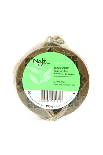 NAJEL صابون حلب بالعنبر والعود مع زيت الزيتون والغار، للوجه والجسم والشعر، 15...