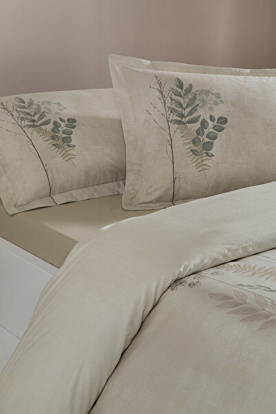 Özdilek Ranforce Double Size Cream Conium Bedding Set with Fitted Sheet