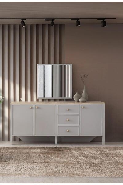 Erezogulları Mobilya Yakamoz Sis Gri Çekmeceli Dolaplı Aynasız Büfe Konsol 18...
