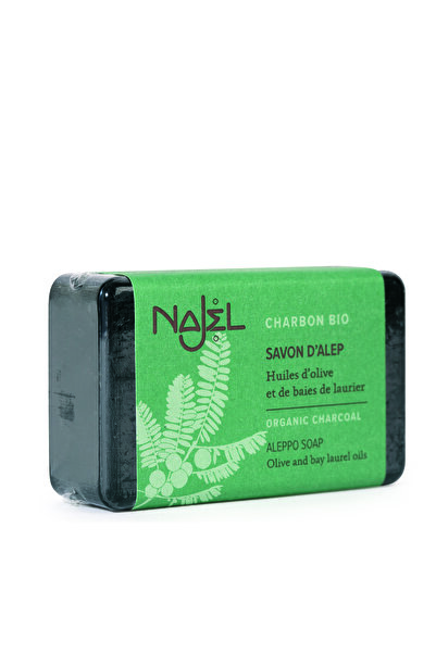 NAJEL صابون حلب بالفحم العضوي لتنقية الوجه والجسم والشعر، 100 غرام