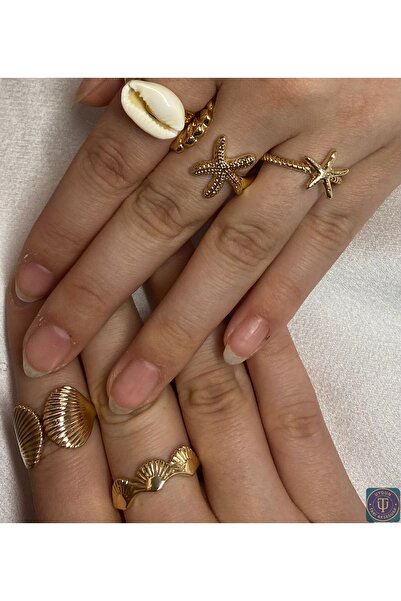 uyguntakıaksesuar 5-Piece Sea-Themed Ring Set – Rose Gold Color Set with Seas...