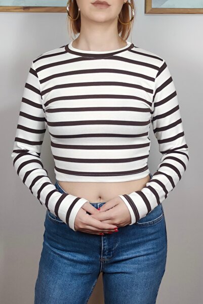 MADAMMERY Striped Long-Sleeved Stretchy Combed Cotton Crop Badi