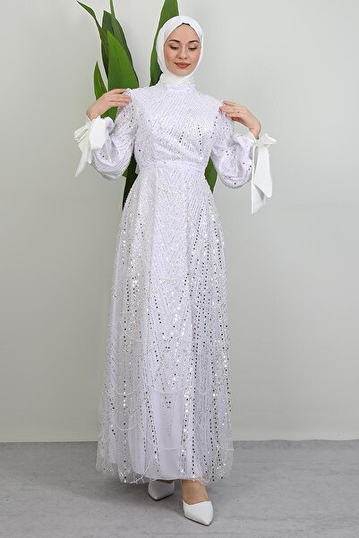 GİYZAMİLA Sleeveless Satin Evening Dress White