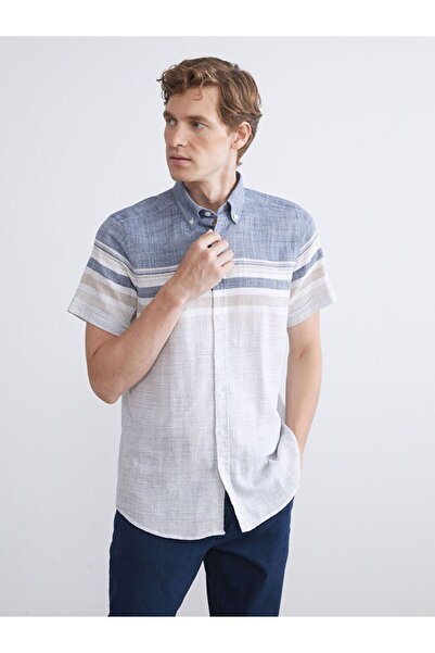 LC Waikiki LCWAIKIKI Classic Regular Fit Short Sleeve Striped Dobby Men's Shirt
