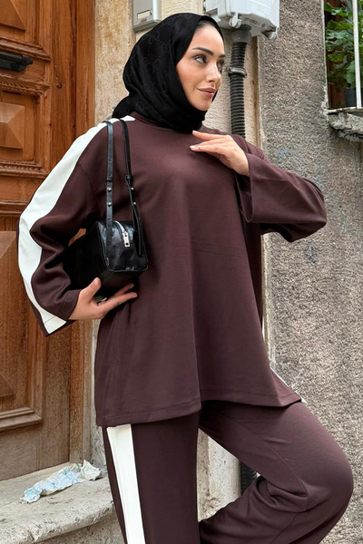 benguen Side Stripe Suit Z5713 Brown