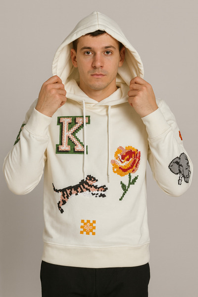 YusGos Unisex Men/Women High Quality Concept Sleeve and Chest Embroidered Cotton Hooded Knz Sweatshirt