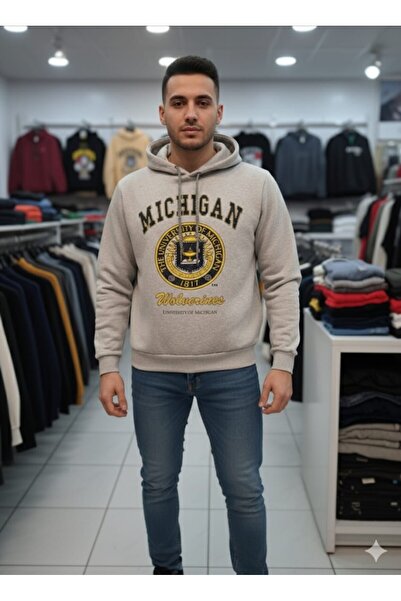 BİLGENS BUTİK Gray Color Hooded Sweat T-Shirt