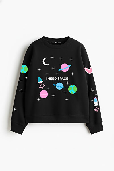 Bak Moda I Need Space cu imprimeu Hanorac fără glugă croi relaxat Hanorac neg...