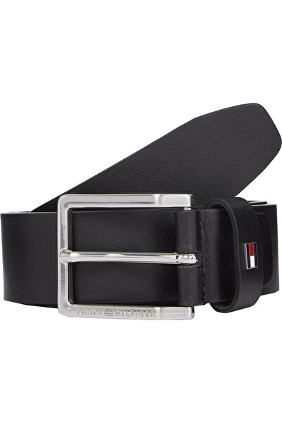 Tommy Hilfiger Men Black Adjustable Square Buckle Leather Belt