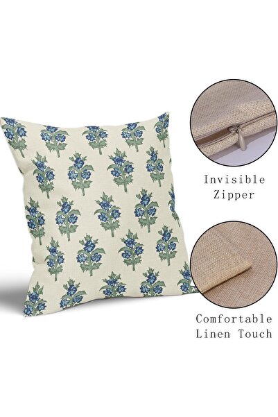 Generic Green & Blue Floral Pillow Covers, Rustic Spring Flowers, Set of 2, 45×45 cm