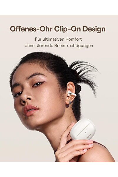Baseus Bowie MC1 Open-Ear Clip Headphones, Bluetooth 5.4, IP57, 40H Battery - Starlight White