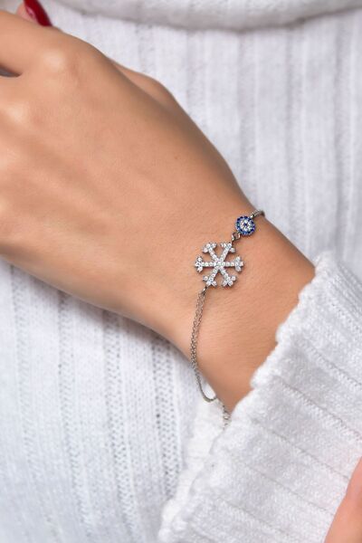 Flamingo 925 Ayar Gümüş Çift Zincirli Nazarlı Kartanesi Bileklik