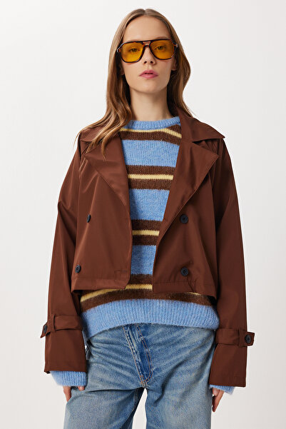 Lovelyİstanbul Double-Breasted Short Trench Coat Lmk0002 Brown