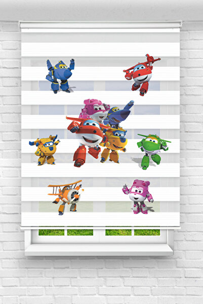 Super Wings Uçak Karakterleri Desenli Zebra Perde - YZN-250