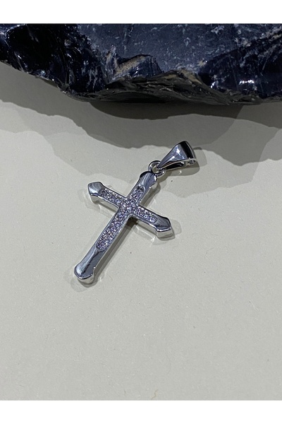 kurukafagift Haç Kolye Zincir Ucu Parlak Zirkon Taşlı