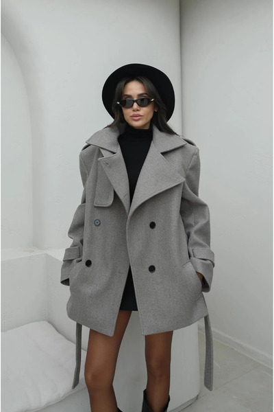 My Blog Nerzfarbener Kaschmirmantel mit Stehkragen und detaillierten Details – 1125