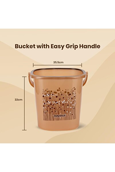 Nayasa Plastic Funk 2-Piece Bathroom Set – Bucket 25 L + Mug 1.5 L, Brown