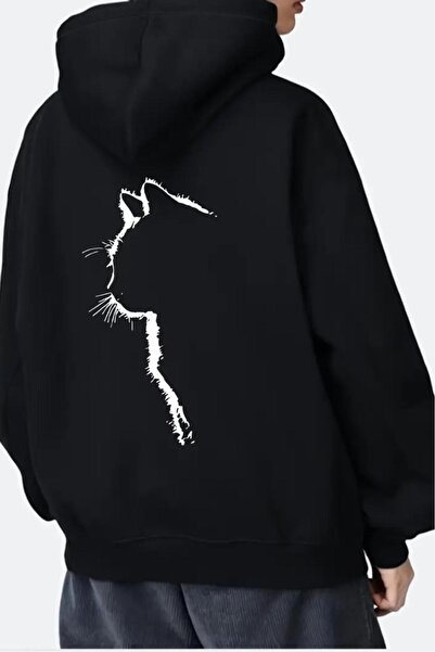 Oksit Silhouette Cat Back Printed Unisex Sweatshirt with Cotton Inside