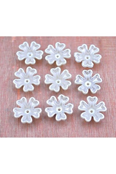 BEİLYS COSMETİCS & ACCESSORY 16mm Acrylic Hole Drilled Cream 5 Petal Flower Beads (50 Pieces) B:81