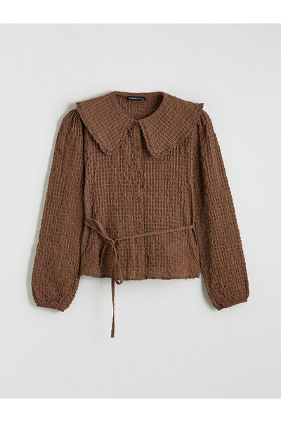 LC Waikiki Vizyon New Season Peter Pan collar Plaid Seersucker Women's Shirt