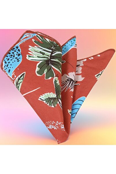 Exve Exclusive Blue Green Hawaiian Pattern Pocket Handkerchief on Cream Color