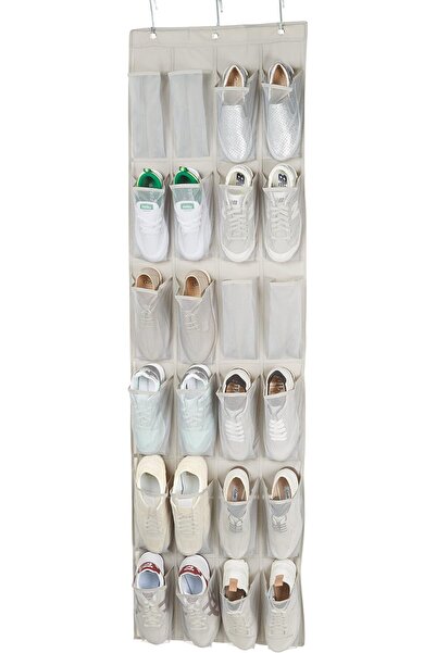 Xess 24 Medium Pocket Over-the-Door Hanging Shoe Organizer, Light Grey
