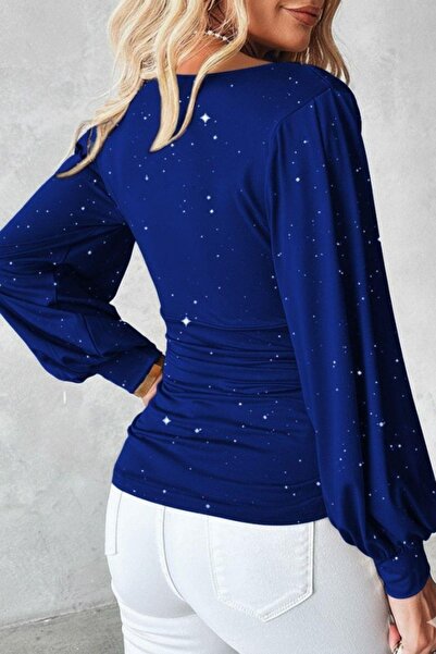 Mossta Degaje Sandy Blouse with Stone Collar - Cobalt