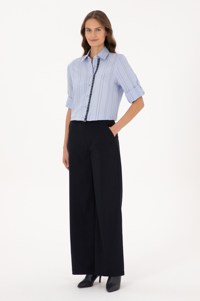 U.S. Polo Assn. Kadın Açık Mavi Uzun Kollu Çizgili Gömlek 50308645-VR003