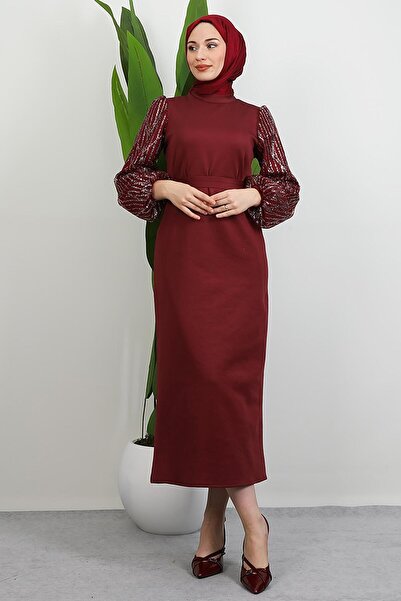 GİYZAMİLA Sleeve Detail Elisa Dress Burgundy