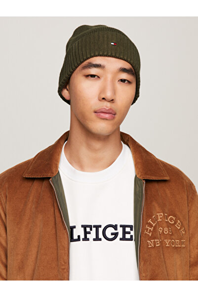 Tommy Hilfiger Men Army Green Essential Flag Beanie