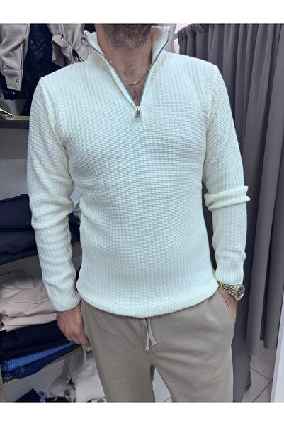 TUBA TOPTAŞ Stand-Up Collar Knitwear Sweater with Zipper