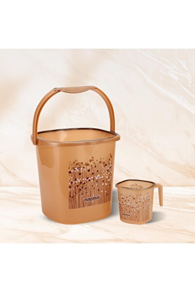 Nayasa Plastic Funk 2-Piece Bathroom Set – Bucket 25 L + Mug 1.5 L, Brown