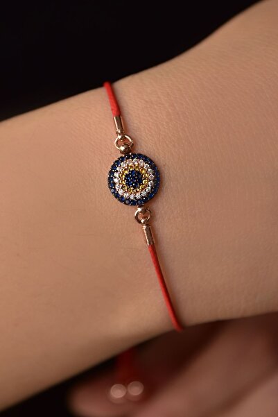 Flamingo 925 Ayar Gümüş Zirkon Taşlı Kırmızı Ipli Nazar Kadın Bileklik