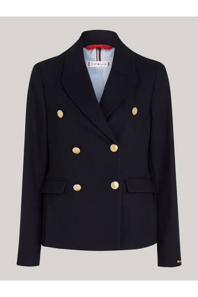 Tommy Hilfiger Women Desert Sky Gold Button Pique Double Breasted Blazer