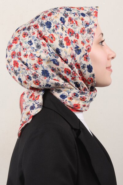 LOCELLA ESARP Lo'cella Pamuklu Soft Eşarp 4161-9 Bej-Kırmızı