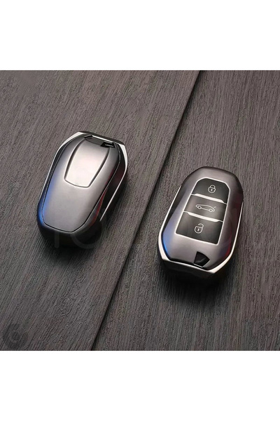 Alazpay غطاء مفتاح من مادة TPU بلون رمادي تيتانيوم لسيارات بيجو 208 و308 و508...