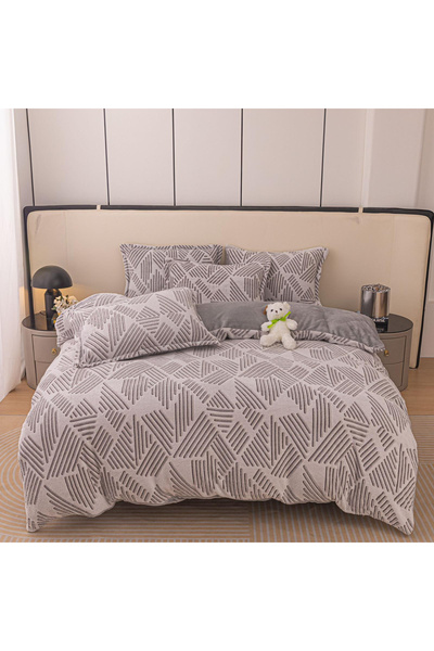 FIONNA.RO Lenjerie De Pat Cocolino 4 Piese Cu Elastic - Linii Zig Zag