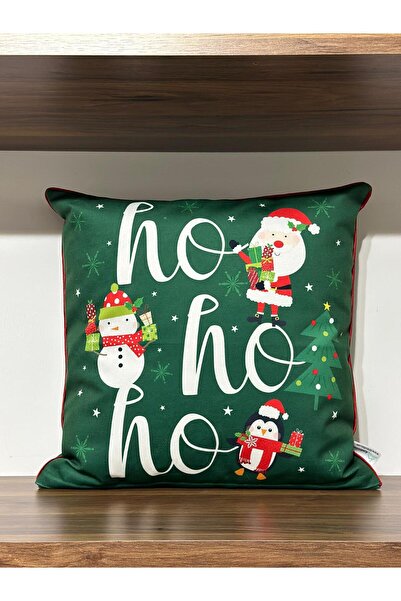 KIRLENTİM Winter New Year-3-Piece-H1258 Green Background Ho Ho Snowman-Filled Throw Pillow and Runner Combination