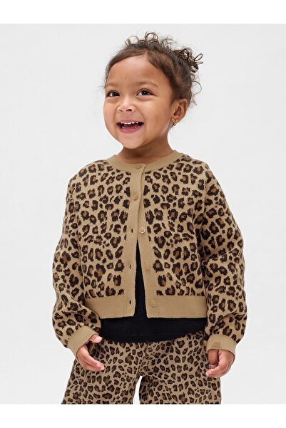 GAP Kız Bebek Kahverengi Leopar Desenli Hırka