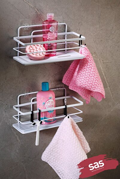 Sas Haus 2-комплектна біла клейка регульована полиця для ванної кімнати, криш...