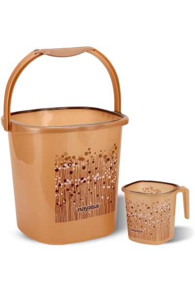 Nayasa Plastic Funk 2-Piece Bathroom Set – Bucket 25 L + Mug 1.5 L, Brown